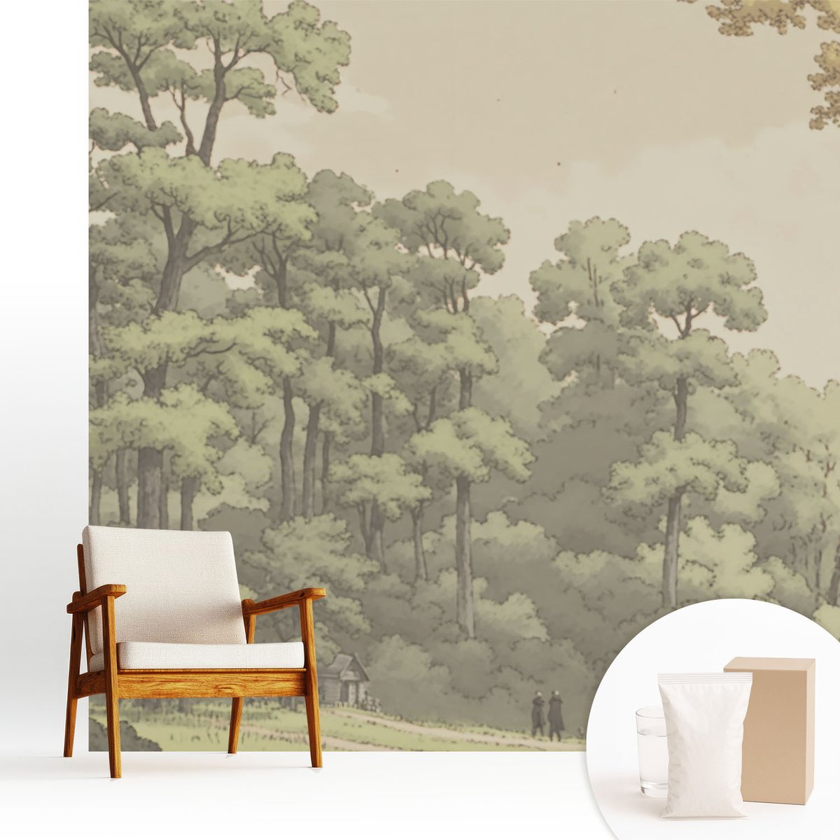 Wallfluent Fotobehang - Groente Vliesbehang - 250x250 cm - Idylle In Het Bos Muurschildering - Gang behang Landschappen - Fotobehang Vlies - Slaapkamer behang