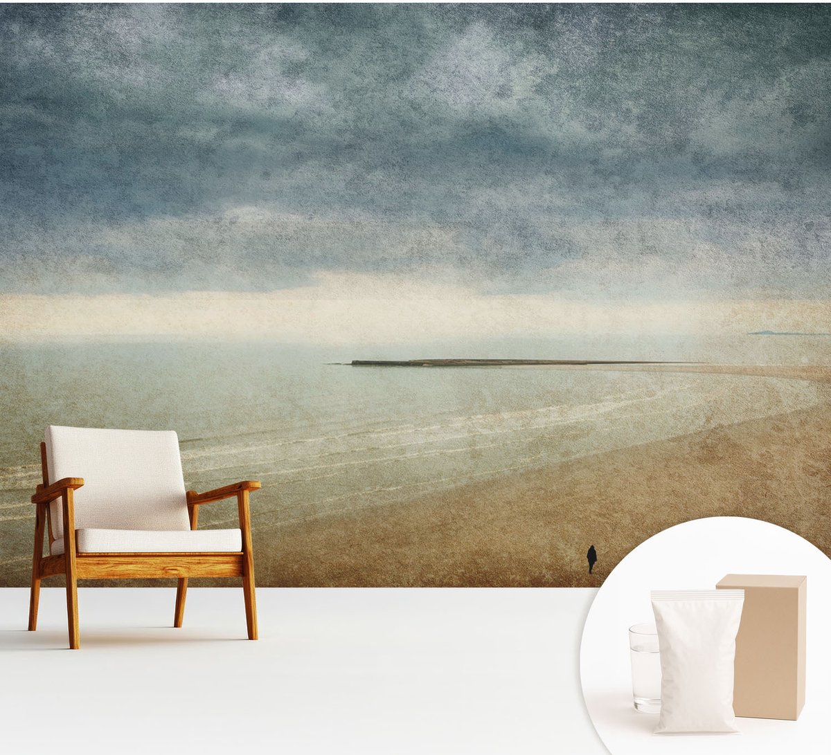 Wallfluent Fotobehang - Grijs Vliesbehang - 312x219 cm - Nostalgisch Landschap Fotobehang Vlies - Hal behang Landschappen - Muurschildering - Woonkamer behang