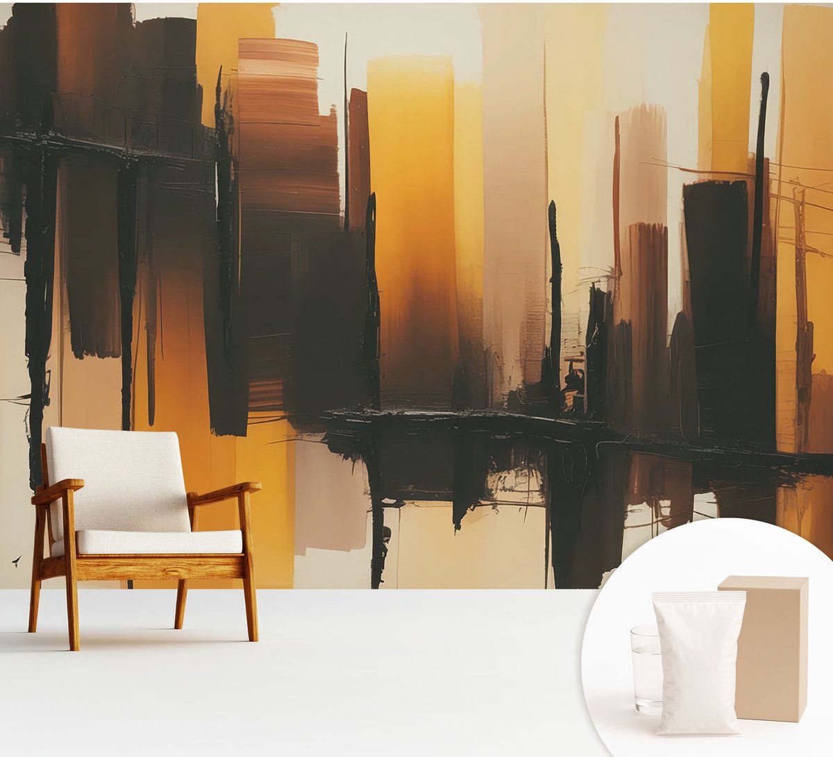 Wallfluent Fotobehang - Bruin Vliesbehang - 312x219 cm - Verticale Strepen Fotobehang Vlies - Hal behang Abstractie - Muurschildering - Woonkamer behang