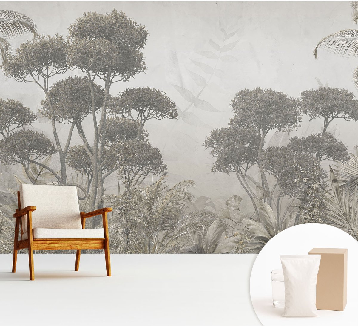 Wallfluent Fotobehang - Wit Vliesbehang - 312x219 cm - Tropische Jungle Muurschildering - Gang behang Bloemen En Planten - Fotobehang Vlies - Slaapkamer behang