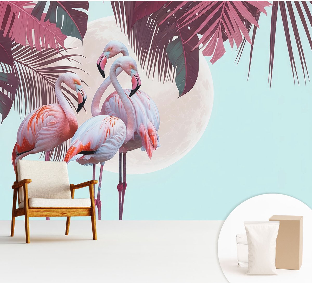 Wallfluent Fotobehang - Roze Vliesbehang - 312x219 cm - Exotische Vogels Fotobehang Vlies - Woonkamer behang Dieren - Muurschildering - Hal behang