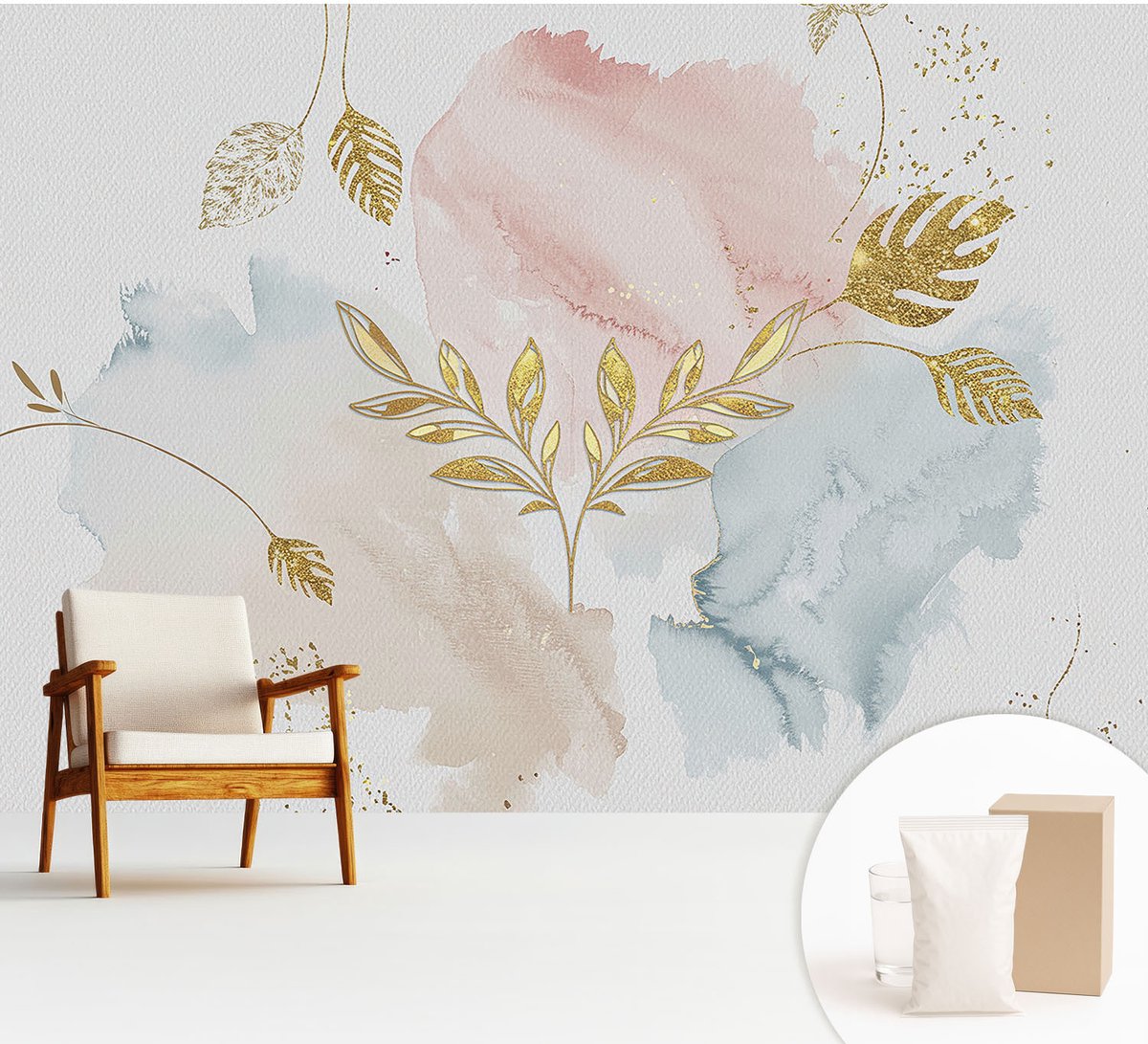Wallfluent Fotobehang - Wit Vliesbehang - 312x219 cm - Botanische Charme Fotobehang Vlies - Woonkamer behang Deel - Muurschildering - Woonkamer behang