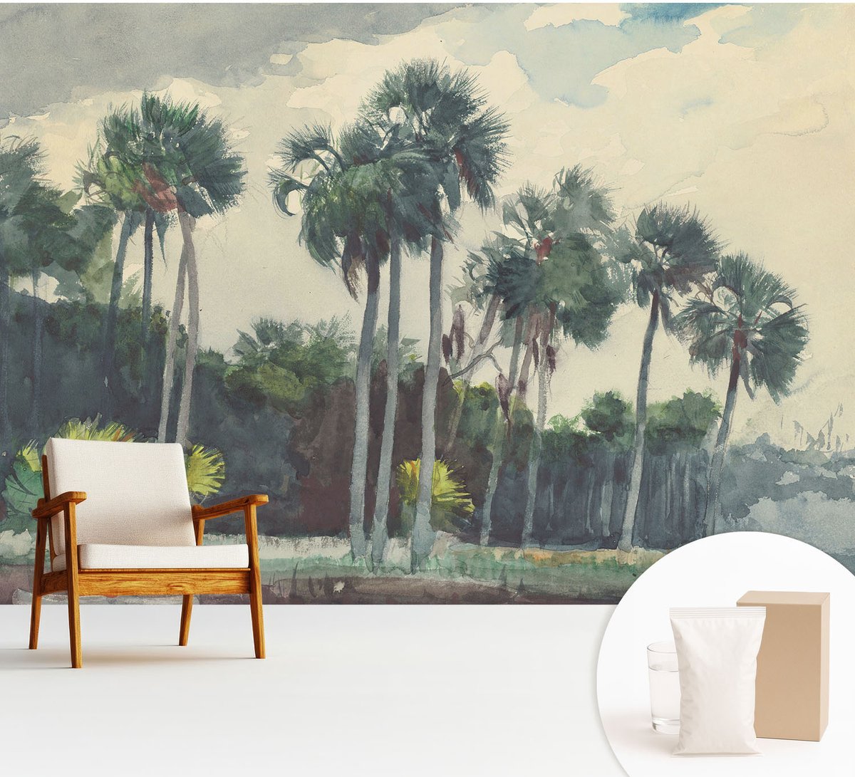 Wallfluent Fotobehang - Groente Vliesbehang - 312x219 cm - Exotische Palmbomen Fotobehang Vlies - Woonkamer behang Landschappen - Muurschildering - Woonkamer behang