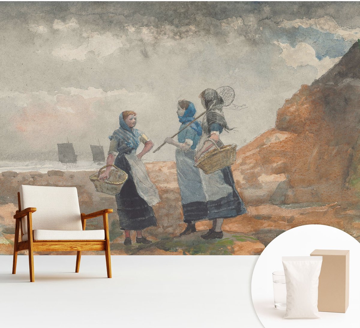 Wallfluent Fotobehang - Grijs Vliesbehang - 312x219 cm - Een Serene Kust Muurschildering - Slaapkamer behang Deel - Fotobehang Vlies - Gang behang