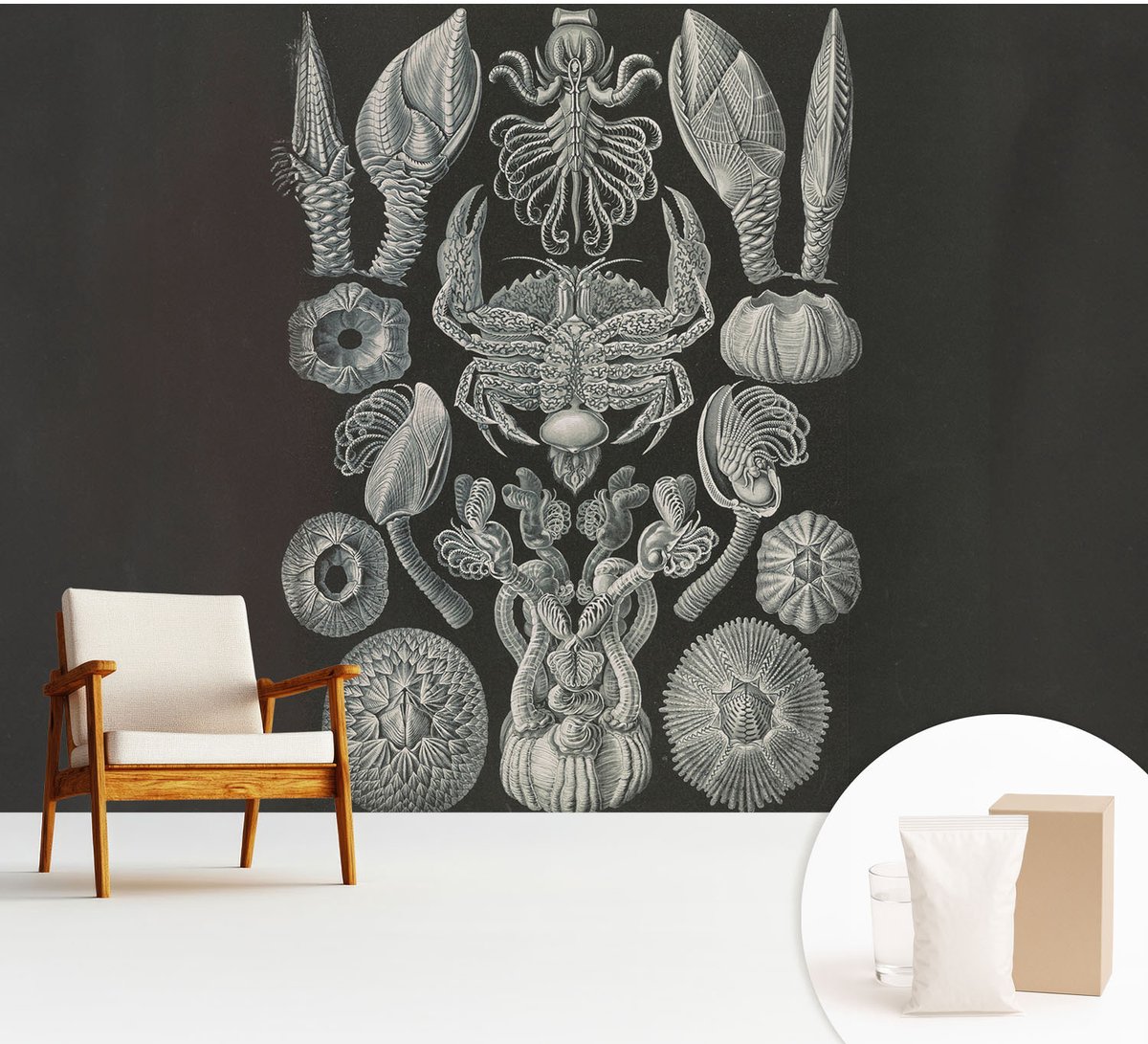 Wallfluent Fotobehang - Zwart Vliesbehang - 312x219 cm - Onderwatervormen Muurschildering - Gang behang Abstractie - Fotobehang Vlies - Gang behang