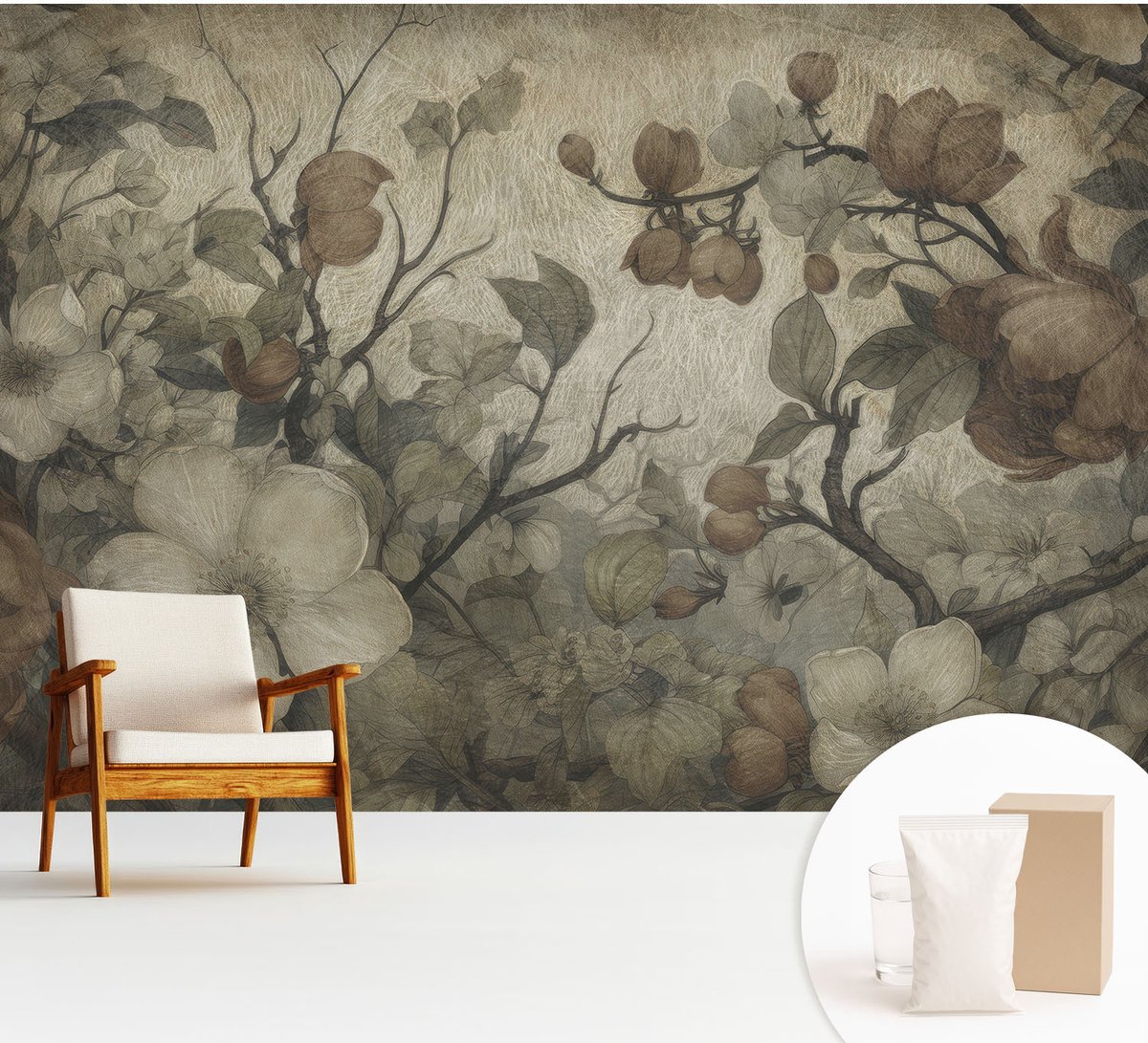 Wallfluent Fotobehang - Bruin Vliesbehang - 312x219 cm - Bloemenpracht Muurschildering - Slaapkamer behang Bloemen En Planten - Fotobehang Vlies - Slaapkamer behang