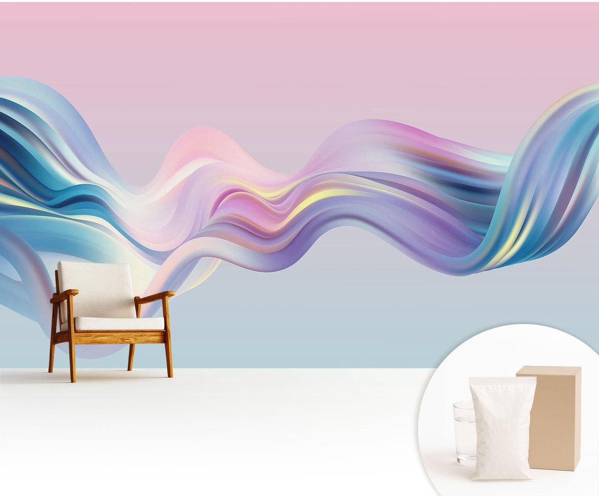 Wallfluent Fotobehang - Roze Vliesbehang - 416x254 cm - Kleurrijke Golven Muurschildering - Slaapkamer behang Abstractie - Fotobehang Vlies - Slaapkamer behang