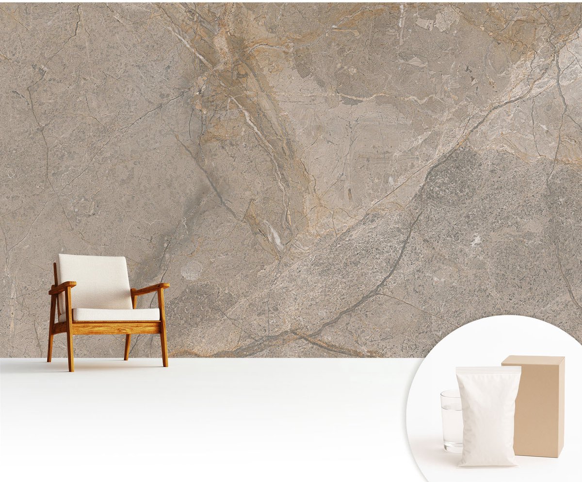 Wallfluent Fotobehang - Grijs Vliesbehang - 416x254 cm - Natuurlijke Elegantie Muurschildering - Slaapkamer behang Texturen - Fotobehang Vlies - Slaapkamer behang