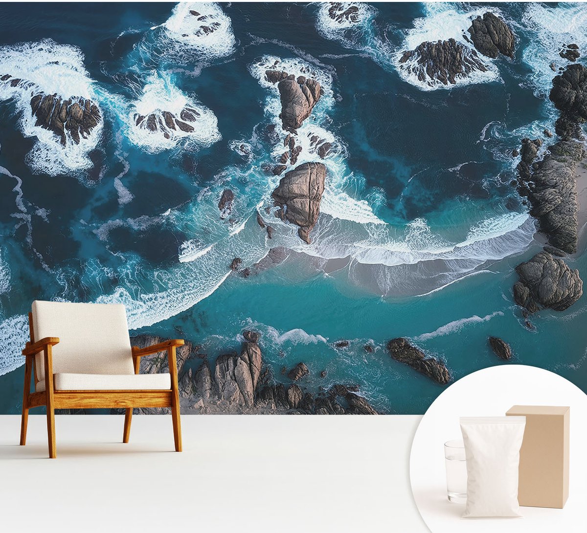 Wallfluent Fotobehang - Marine Vliesbehang - 312x219 cm - Oceaangolven Muurschildering - Slaapkamer behang Landschappen - Fotobehang Vlies - Gang behang