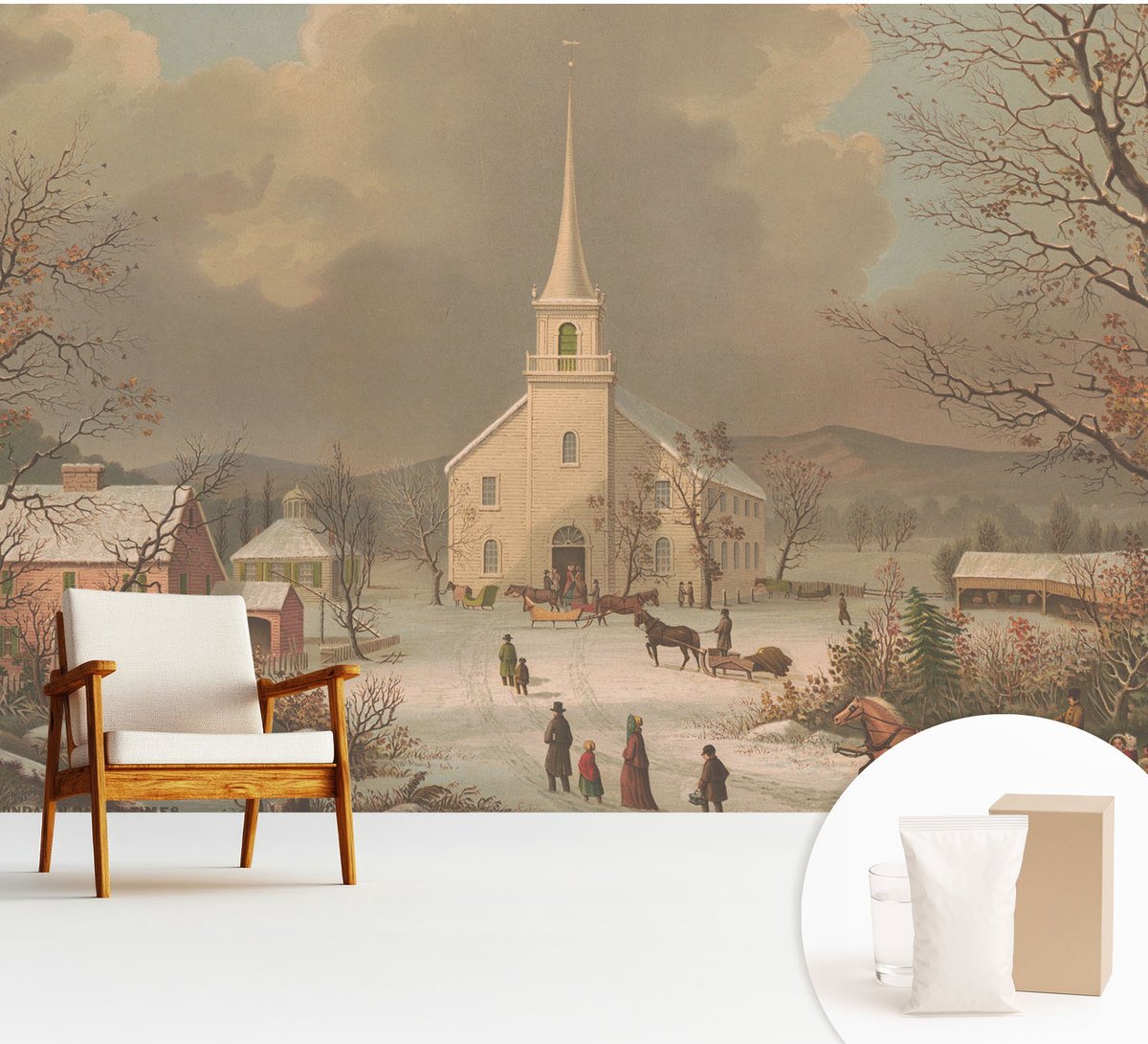 Wallfluent Fotobehang - Bruin Vliesbehang - 312x219 cm - Winterlandschap Fotobehang Vlies - Hal behang Landschappen - Muurschildering - Hal behang
