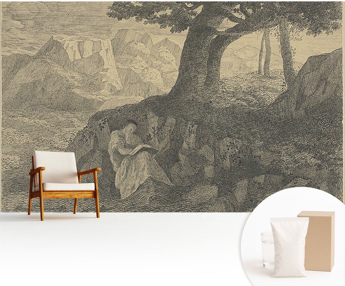 Wallfluent Fotobehang - Zwart Vliesbehang - 416x254 cm - Lezende Karakters Muurschildering - Slaapkamer behang Landschappen - Fotobehang Vlies - Slaapkamer behang