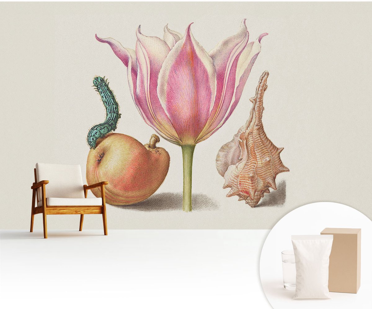 Wallfluent Fotobehang - Beige Vliesbehang - 416x254 cm - Natuurlijke Symbiose Muurschildering - Slaapkamer behang Bloemen En Planten - Fotobehang Vlies - Slaapkamer behang