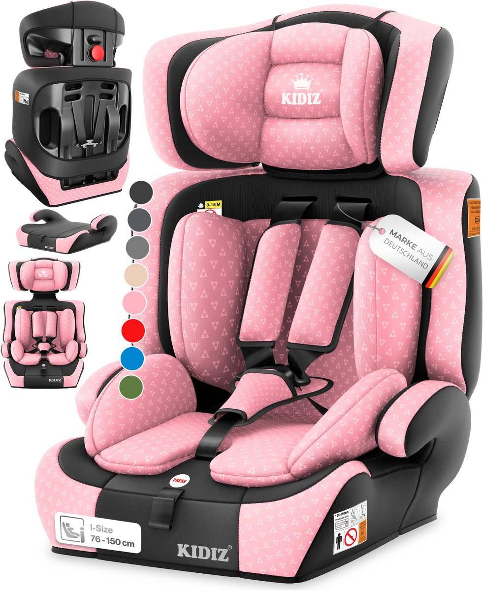 KIDIZ® Autostoeltje i-Size R129 - groep 1/2/3 van 9 tot 36 kg - 5-puntsgordel - roze