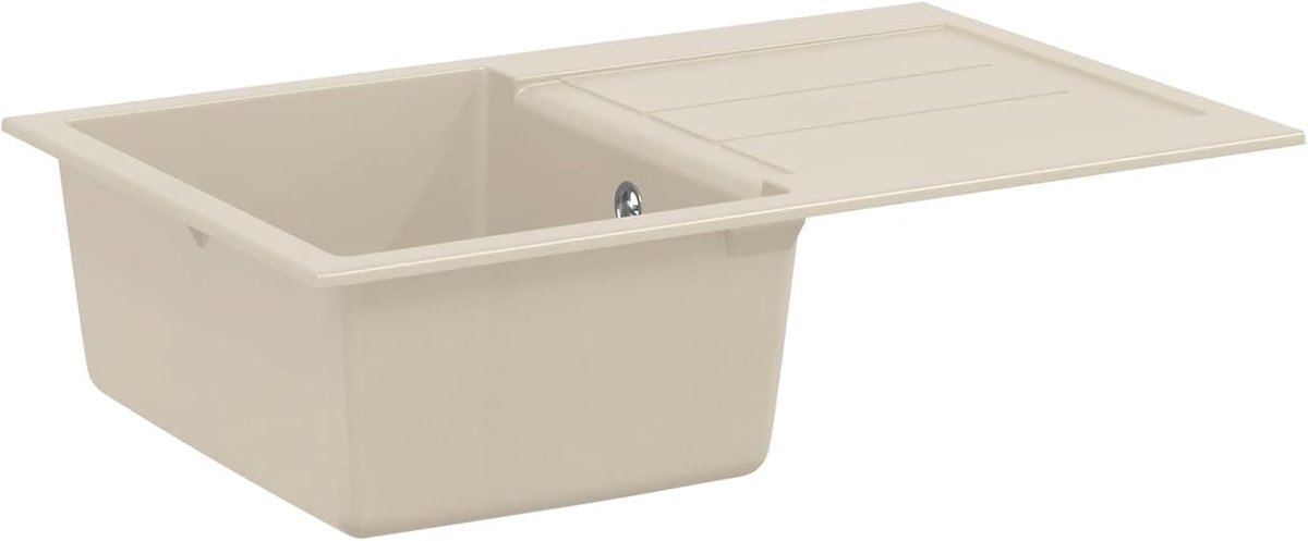 Beige 780 x 500 mm Inbouwspoelbak van kwarts en hars inclusief afvoerset