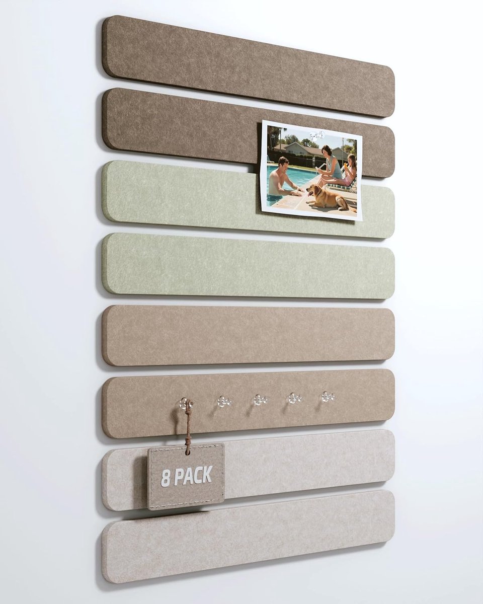 SnelShoppen - Felt Board voor Desk 33x5cm, Set van 8 Viltpanelen met Plakstrips en 30 Pins - Multifunctionele Photo/Memo/Pinnwand voor School, Thuis,