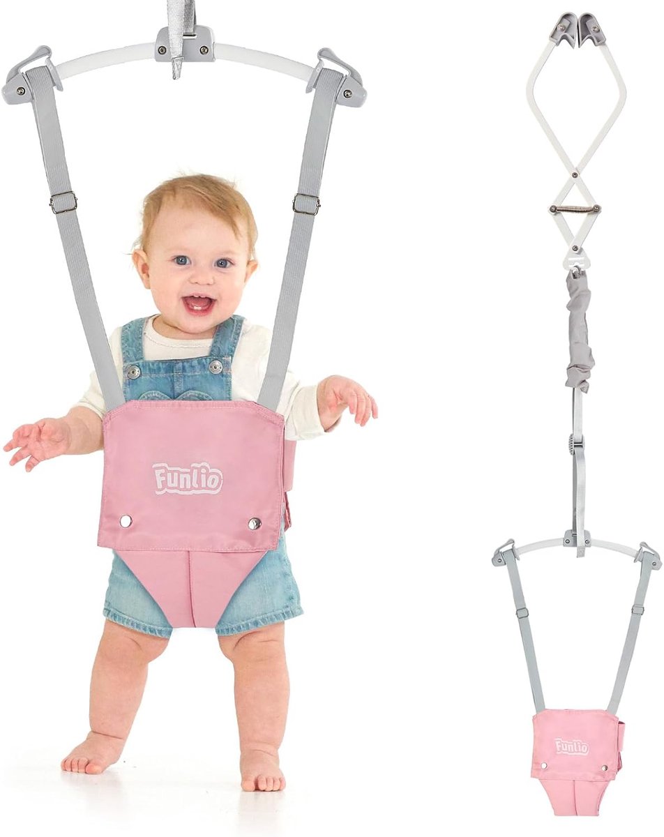SnelShoppen - Baby Deur Jumper voor 6-24 Maanden, Verstelbare Band en Clip, Sterke Veer, Draagbaar, CE Gecertificeerd, Roze, Voor Binnen en Buiten