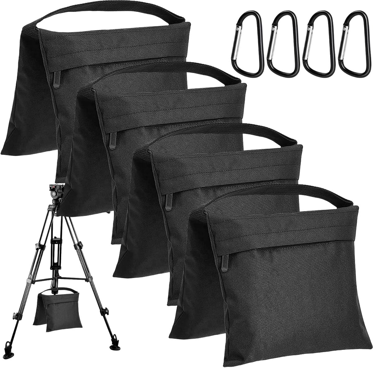 SnelShoppen - Set van 4 Zandzakken voor Fotografie - Duurzaam Oxford Weefsel - Ideaal voor Lampenstatieven en Fotostudio - Met 4 Karabijnen - Stabilit