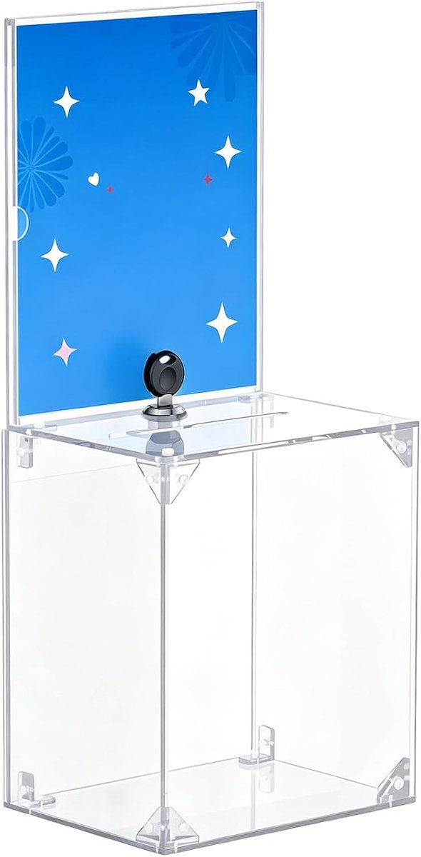 Acryl donatiebox 17 x 13 x 20,5 cm - transparant - afsluitbaar - ideaal voor inzamelingen - ShopVlot