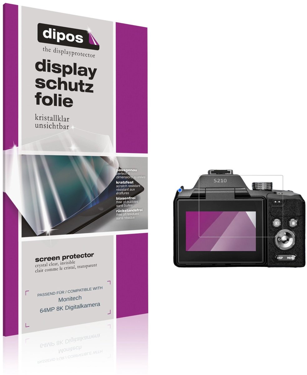 dipos – 4x Beschermfolie geschikt voor Monitech 64MP 8K Digitalkamera | Krasbestendige & heldere Screenprotector Ultra-Thin