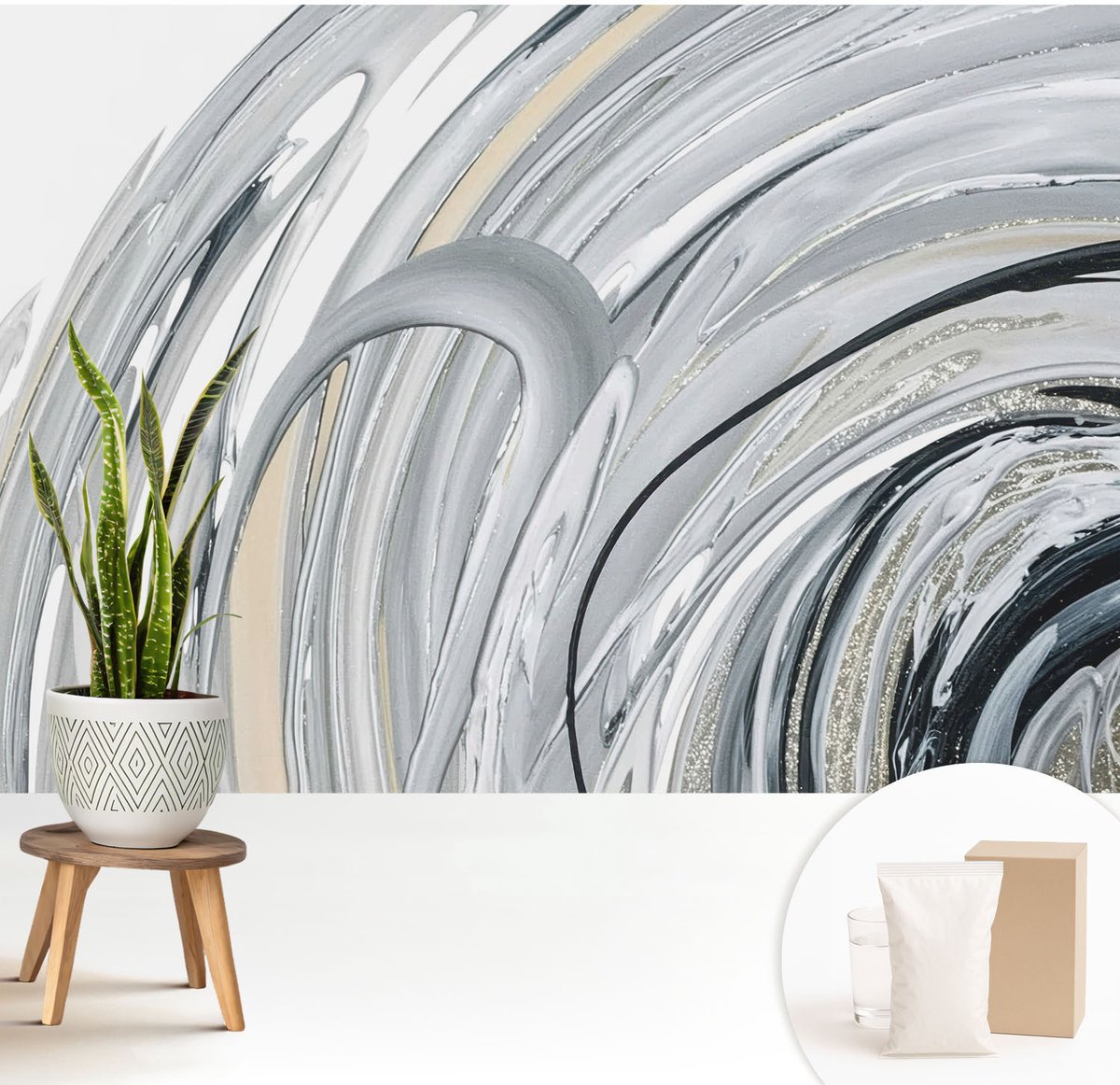 Wallfluent Fotobehang - Grijs Vliesbehang - 208x146 cm - Abstract Marmer Fotobehang Vlies - Hal behang Abstractie - Muurschildering - Woonkamer behang