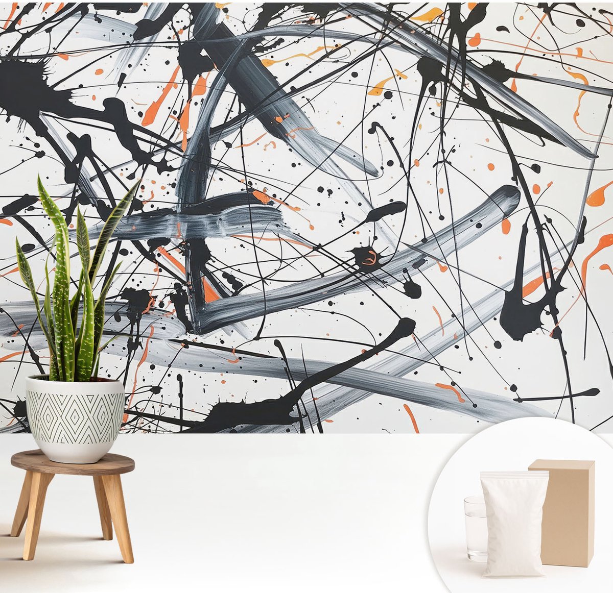 Wallfluent Fotobehang - Zwart-Wit Vliesbehang - 208x146 cm - Energiechaos Fotobehang Vlies - Woonkamer behang Abstractie - Muurschildering - Woonkamer behang