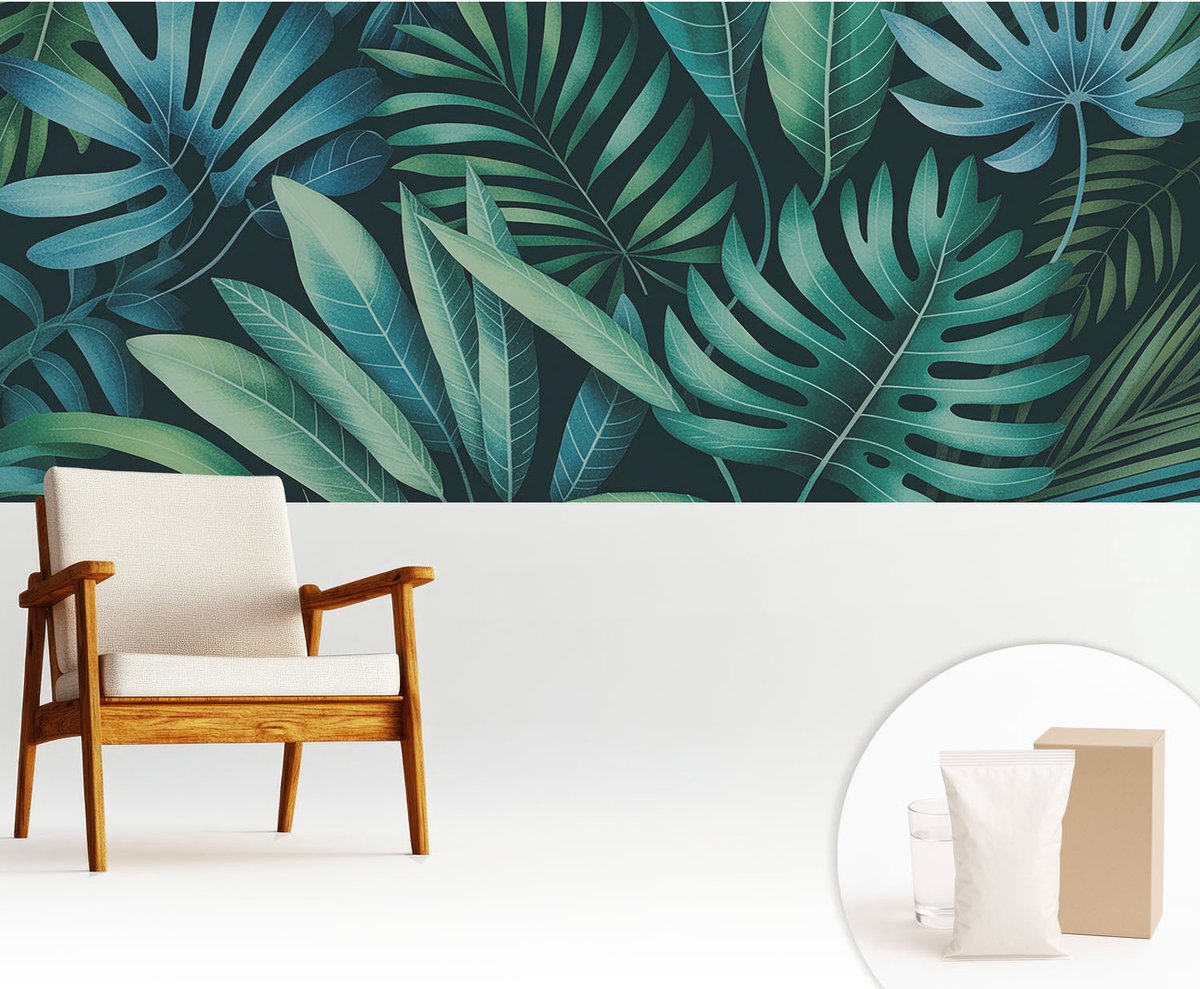 Wallfluent Fotobehang - Groente Vliesbehang - 250x104 cm - Tropische Bladeren Fotobehang Vlies - Woonkamer behang Bloemen En Planten - Muurschildering - Woonkamer behang