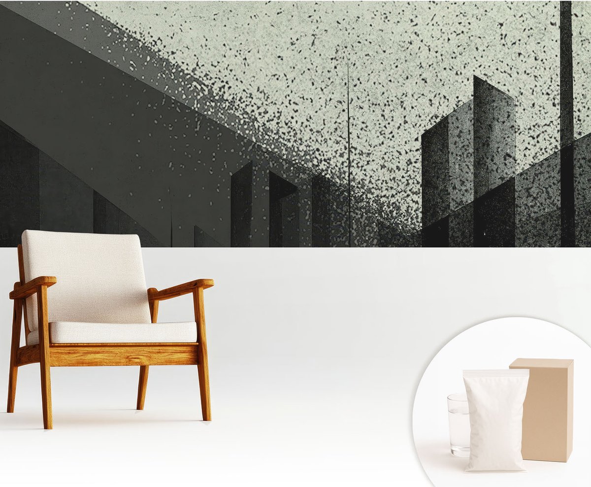 Wallfluent Fotobehang - Zwart Vliesbehang - 250x104 cm - Stadsgeometrie Fotobehang Vlies - Hal behang Abstractie - Muurschildering - Woonkamer behang