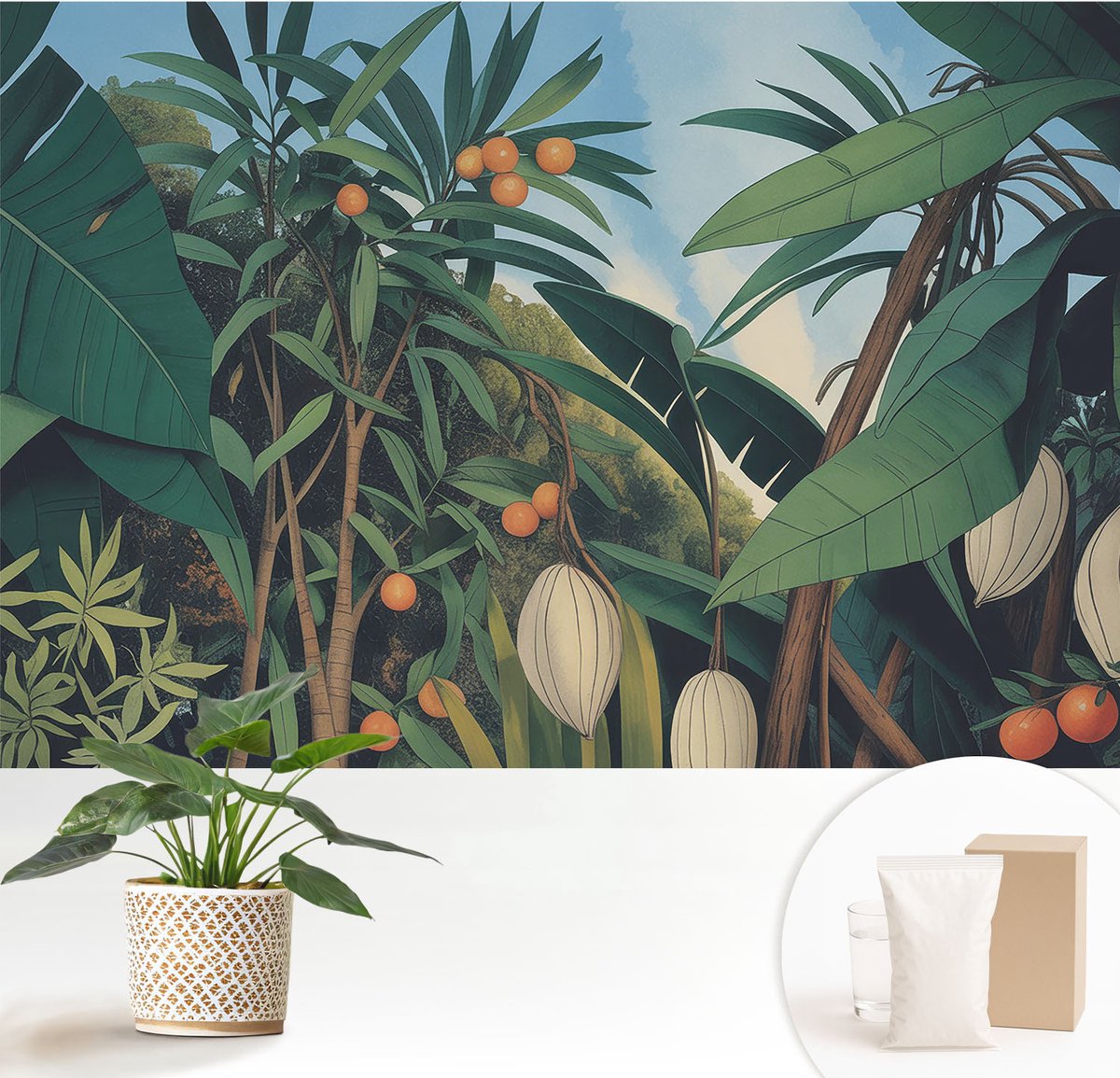 Wallfluent Fotobehang - Groente Vliesbehang - 152x104 cm - Tropische Jungle Muurschildering - Gang behang Bloemen En Planten - Fotobehang Vlies - Slaapkamer behang