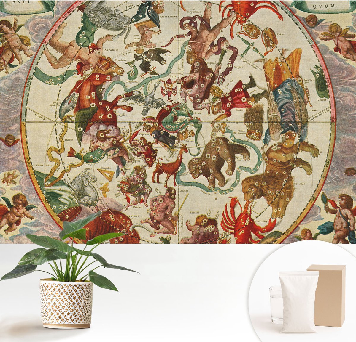 Wallfluent Fotobehang - Beige Vliesbehang - 152x104 cm - Sterrencomposities Muurschildering - Slaapkamer behang Kosmos - Fotobehang Vlies - Slaapkamer behang