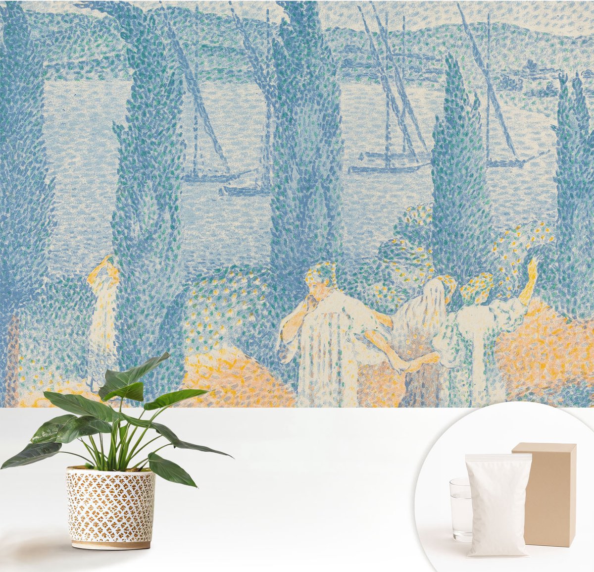 Wallfluent Fotobehang - Blauw Vliesbehang - 152x104 cm - Luie Dag Fotobehang Vlies - Hal behang Landschappen - Muurschildering - Hal behang
