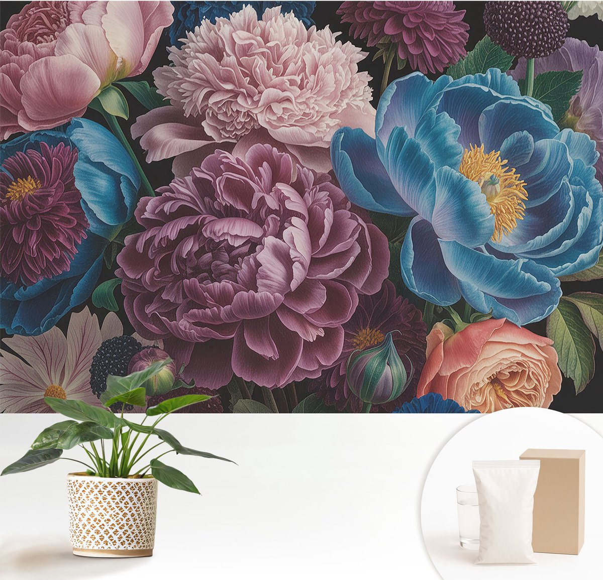 Wallfluent Fotobehang - Roze Vliesbehang - 152x104 cm - Kleurrijke Bloemen Muurschildering - Gang behang Bloemen En Planten - Fotobehang Vlies - Gang behang
