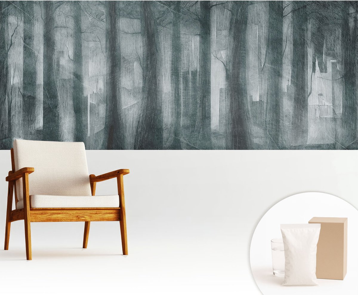 Wallfluent Fotobehang - Grijs Vliesbehang - 250x104 cm - Mysterieus Bos Fotobehang Vlies - Hal behang Landschappen - Muurschildering - Woonkamer behang