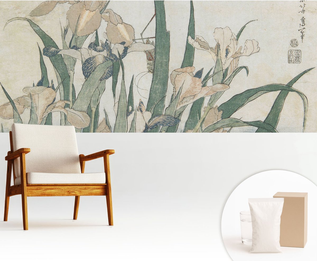 Wallfluent Fotobehang - Wit Vliesbehang - 250x104 cm - Delicate Irissen Fotobehang Vlies - Hal behang Bloemen En Planten - Muurschildering - Hal behang