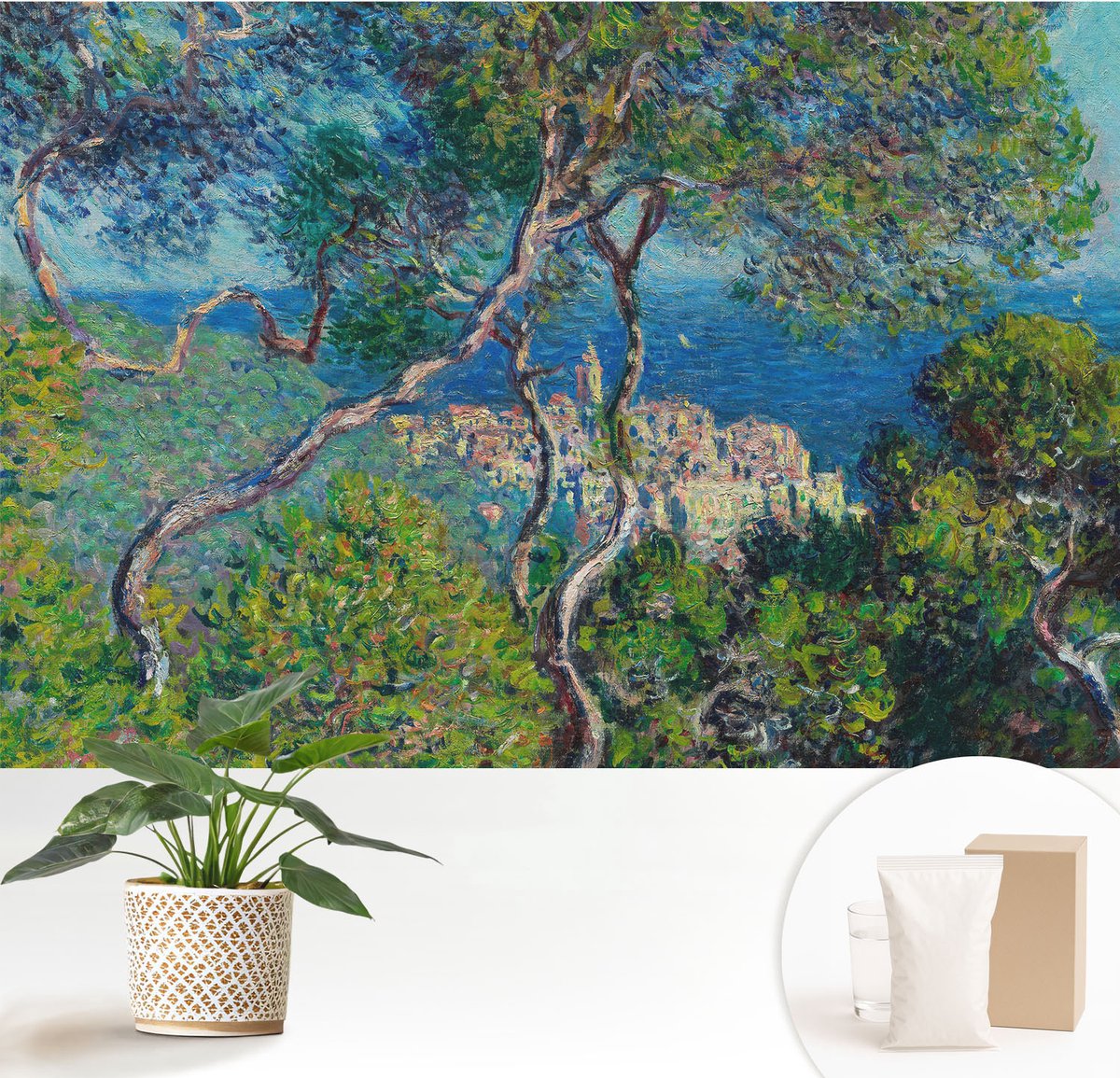 Wallfluent Fotobehang - Groente Vliesbehang - 152x104 cm - Uitzicht Op De Middellandse Zee Muurschildering - Slaapkamer behang Landschappen - Fotobehang Vlies - Gang behang