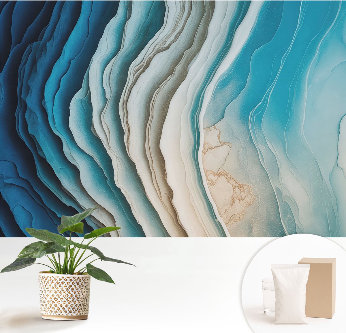 Wallfluent Fotobehang - Blauw Vliesbehang - 152x104 cm - Golven Van Harmonie Fotobehang Vlies - Woonkamer behang Abstractie - Muurschildering - Woonkamer behang