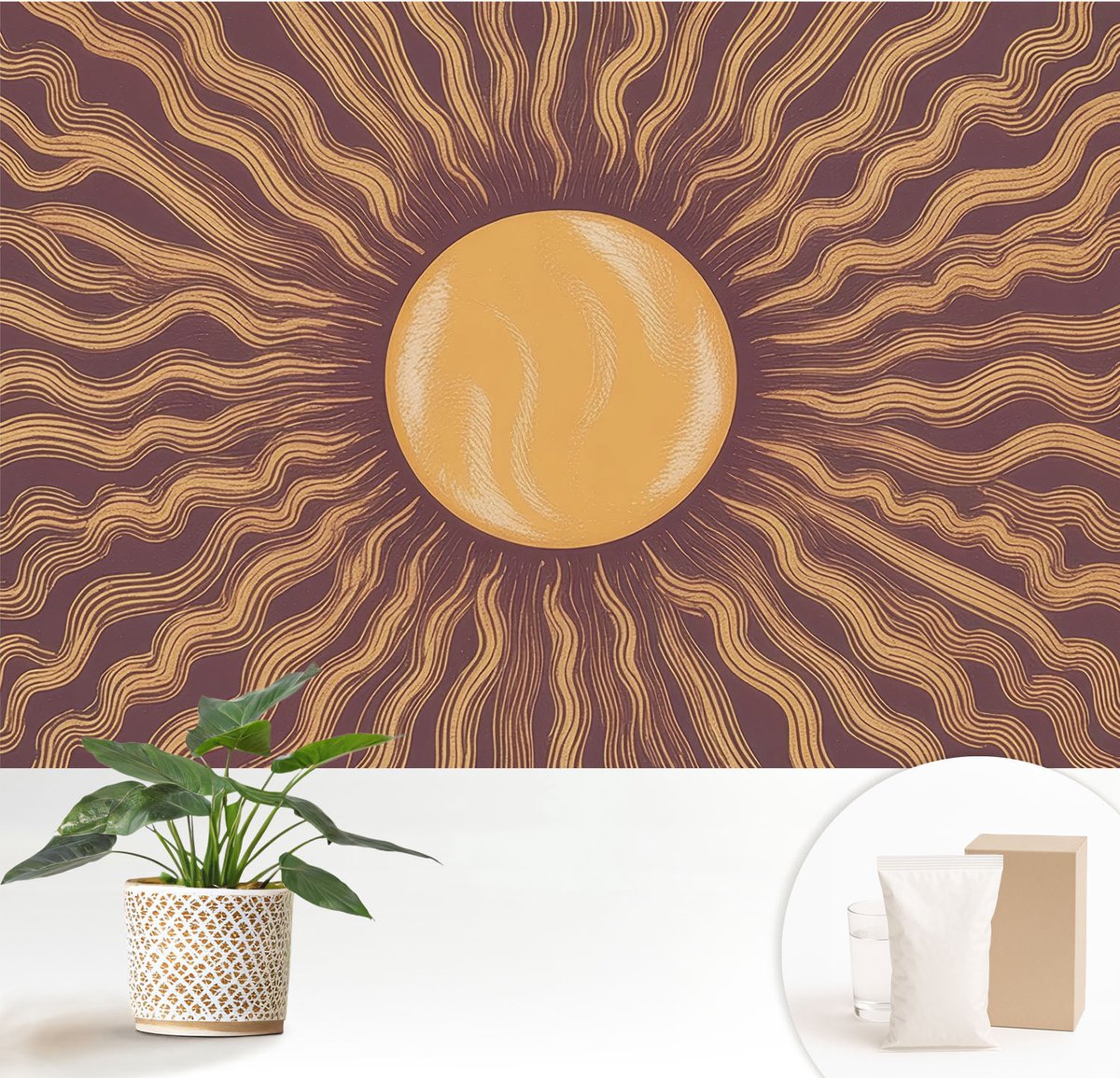 Wallfluent Fotobehang - Bruin Vliesbehang - 152x104 cm - Zonnestralen Muurschildering - Gang behang Deel - Fotobehang Vlies - Slaapkamer behang