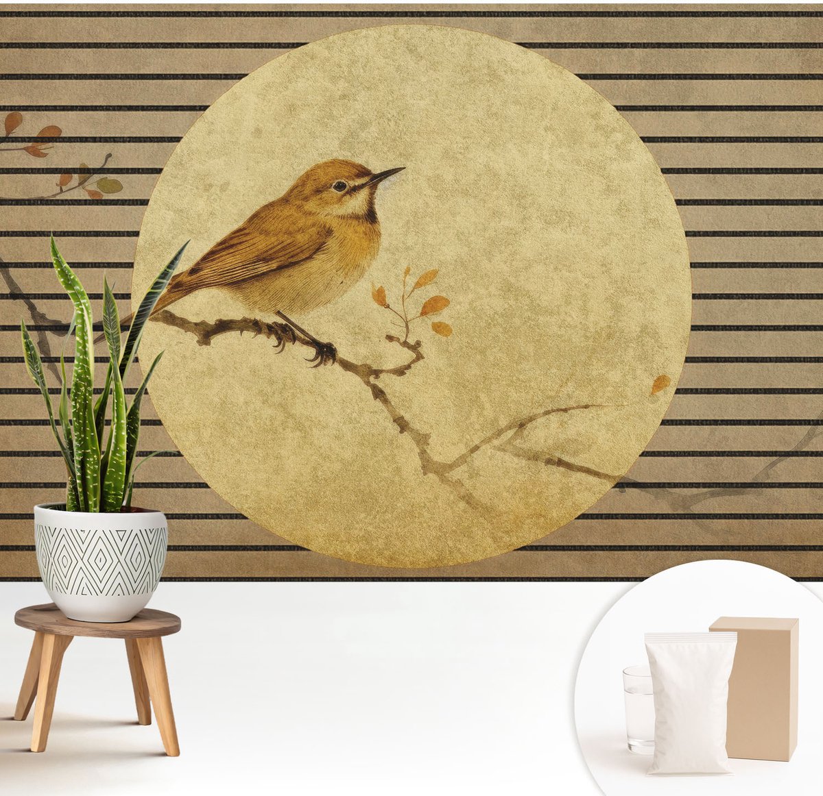 Wallfluent Fotobehang - Wit Vliesbehang - 208x146 cm - Harmonievogel Fotobehang Vlies - Hal behang Dieren - Muurschildering - Hal behang