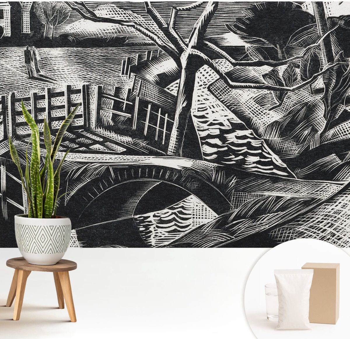 Wallfluent Fotobehang - Zwart-Wit Vliesbehang - 208x146 cm - Architectonisch Landschap Muurschildering - Slaapkamer behang Landschappen - Fotobehang Vlies - Slaapkamer behang