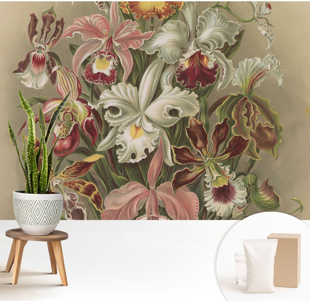 Wallfluent Fotobehang - Groente Vliesbehang - 208x146 cm - Bloemige Elegantie Muurschildering - Gang behang Bloemen En Planten - Fotobehang Vlies - Slaapkamer behang