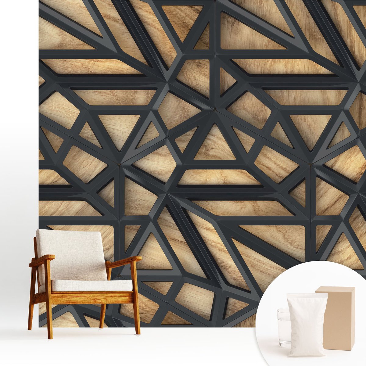 Wallfluent Fotobehang - Grijs Vliesbehang - 250x250 cm - Geometrische Verbinding Fotobehang Vlies - Woonkamer behang Texturen - Muurschildering - Woonkamer behang