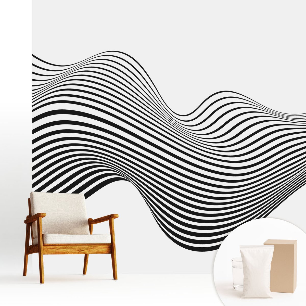 Wallfluent Fotobehang - Wit Vliesbehang - 250x250 cm - Dynamische Abstractie Muurschildering - Slaapkamer behang Abstractie - Fotobehang Vlies - Gang behang