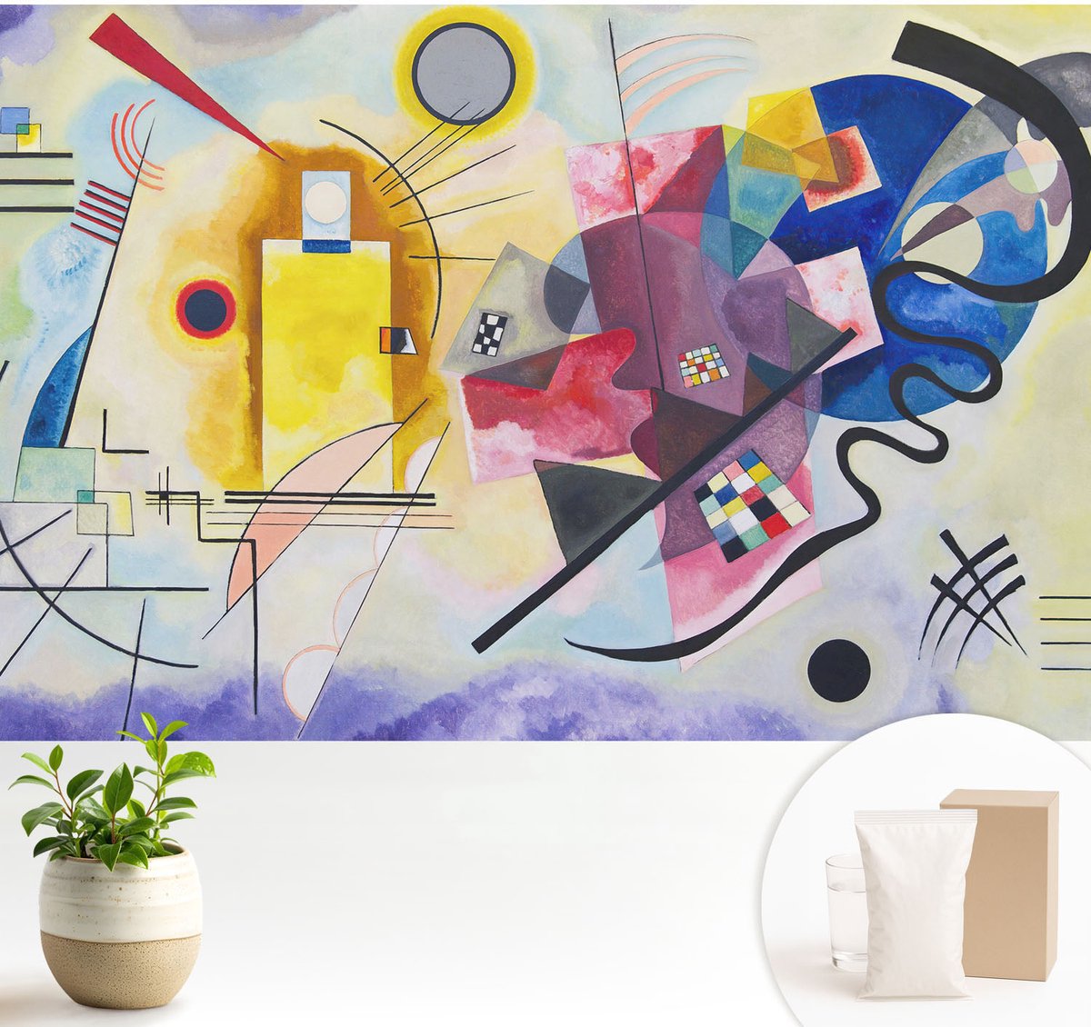 Wallfluent Fotobehang - Geel Vliesbehang - 104x70 cm - Kleurrijke Abstractie Fotobehang Vlies - Woonkamer behang Abstractie - Muurschildering - Woonkamer behang