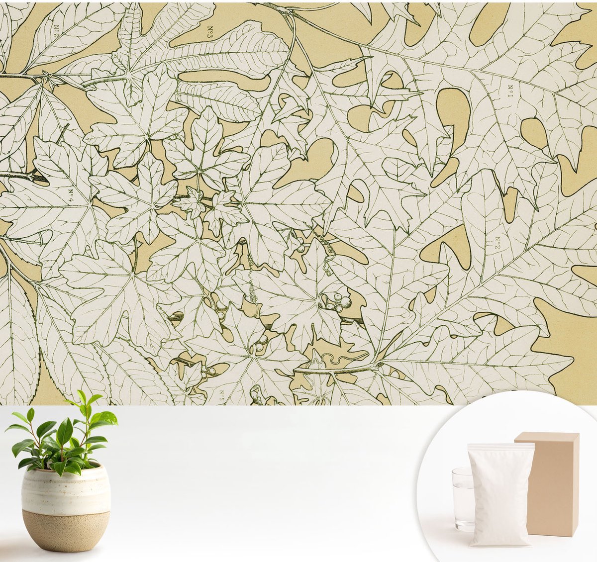 Wallfluent Fotobehang - Geel Vliesbehang - 104x70 cm - Boombladeren Fotobehang Vlies - Hal behang Bloemen En Planten - Muurschildering - Woonkamer behang