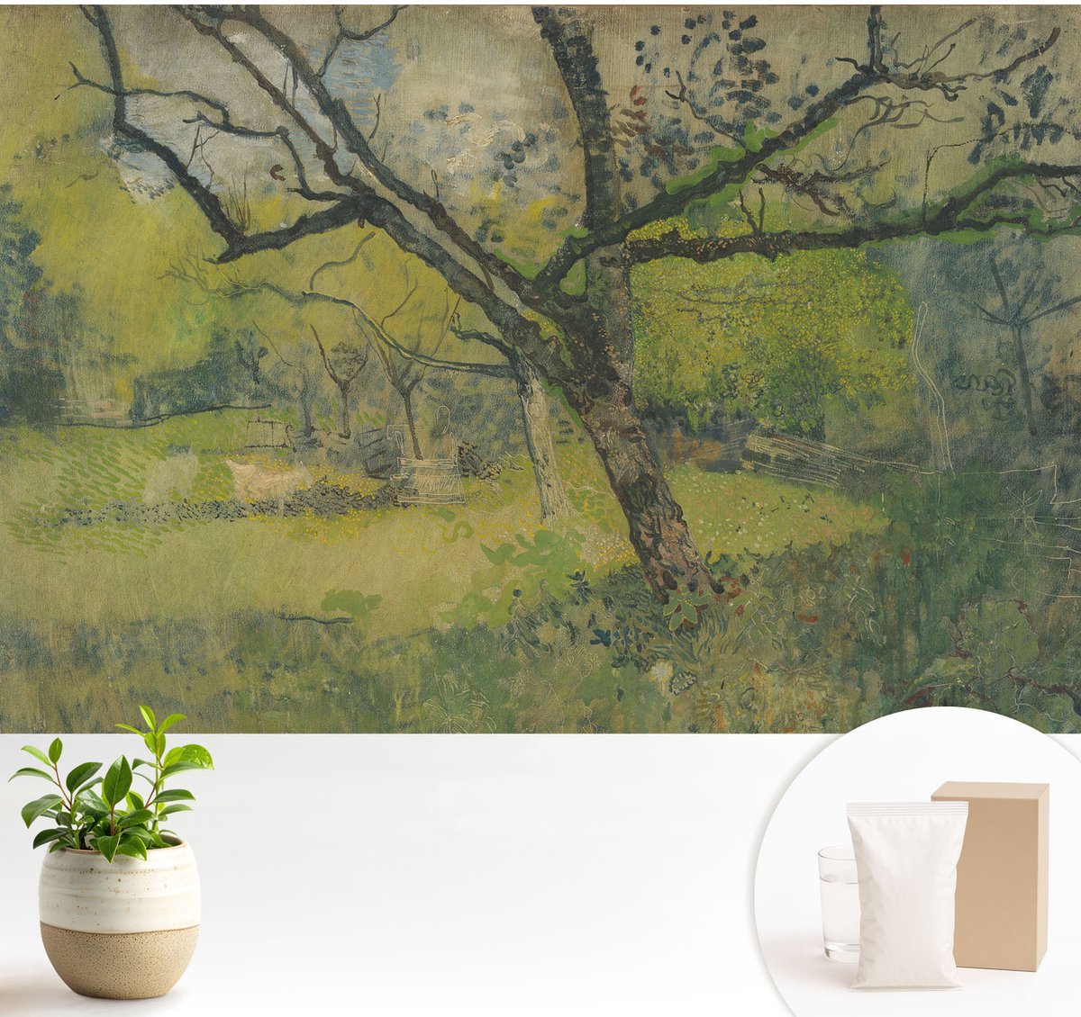 Wallfluent Fotobehang - Groente Vliesbehang - 104x70 cm - Groen Landschap Fotobehang Vlies - Woonkamer behang Bloemen En Planten - Muurschildering - Hal behang
