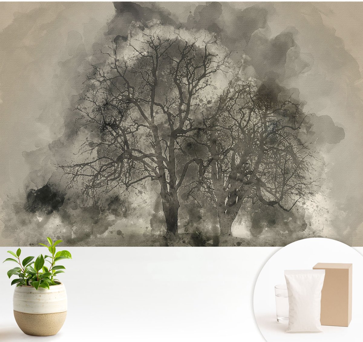 Wallfluent Fotobehang - Zwart Vliesbehang - 104x70 cm - Mysterieuze Bomen Muurschildering - Gang behang Bloemen En Planten - Fotobehang Vlies - Slaapkamer behang