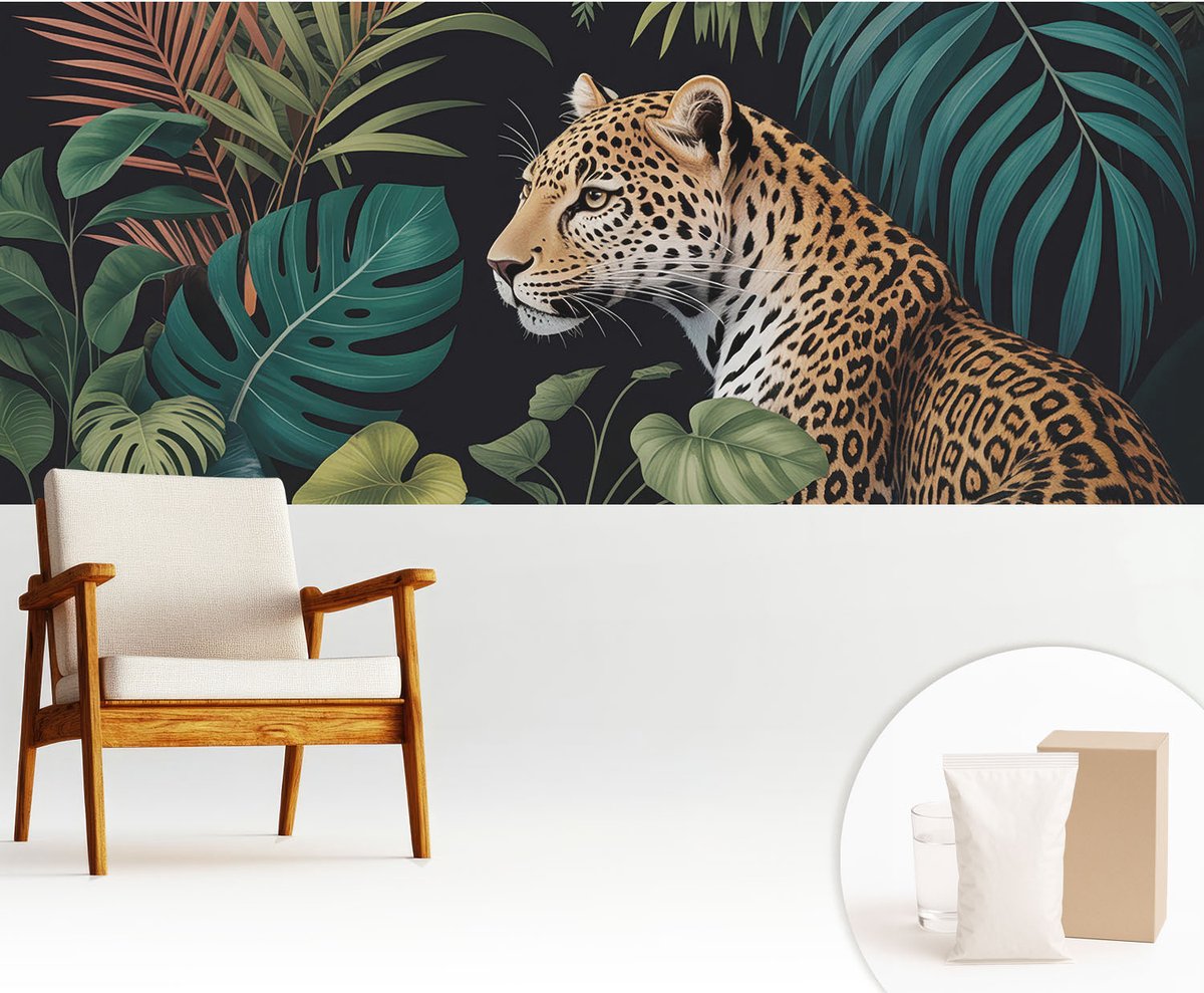 Wallfluent Fotobehang - Groente Vliesbehang - 250x104 cm - Exotische Luipaard Muurschildering - Gang behang Dieren - Fotobehang Vlies - Slaapkamer behang