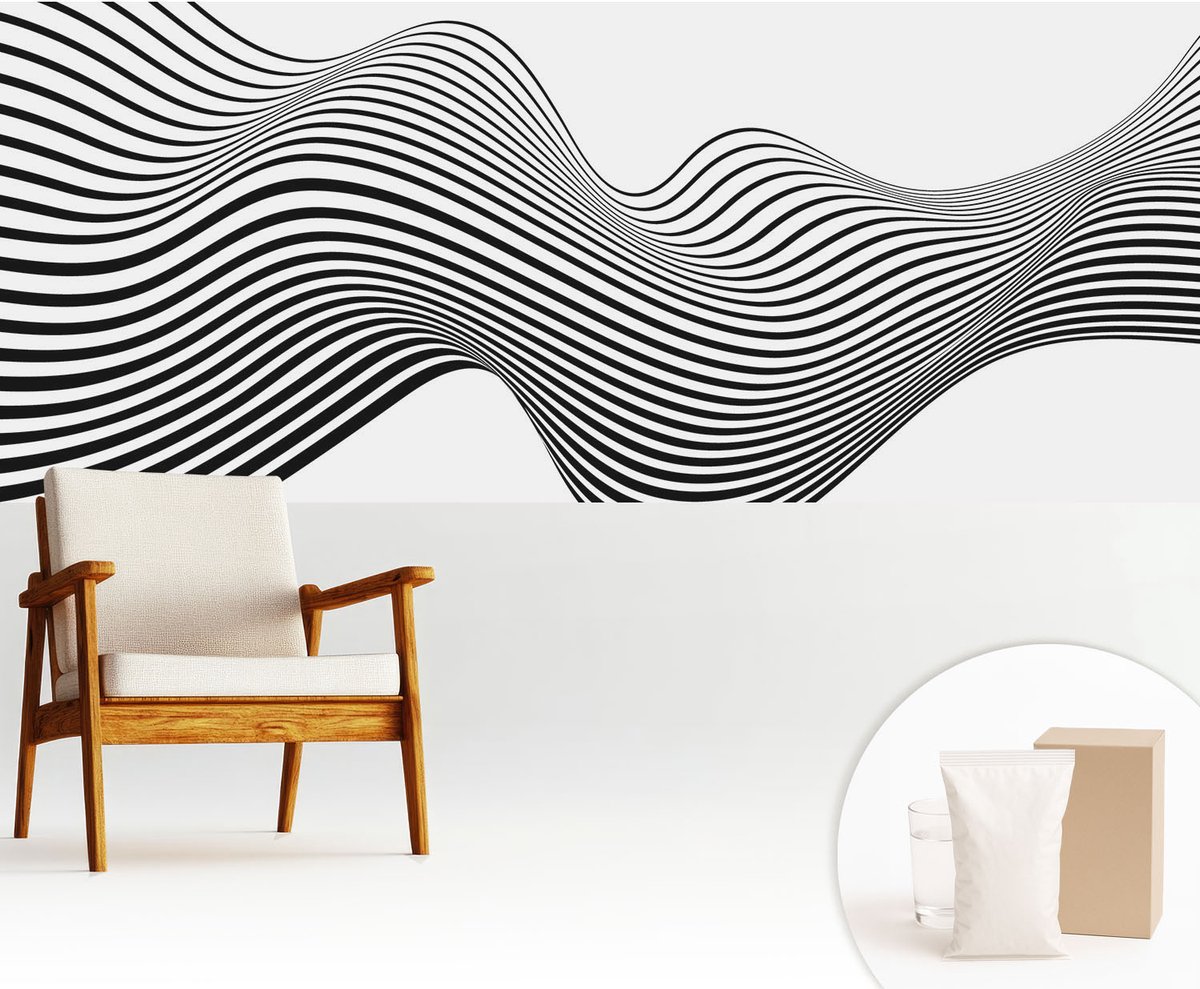 Wallfluent Fotobehang - Wit Vliesbehang - 250x104 cm - Dynamische Abstractie Muurschildering - Slaapkamer behang Abstractie - Fotobehang Vlies - Gang behang