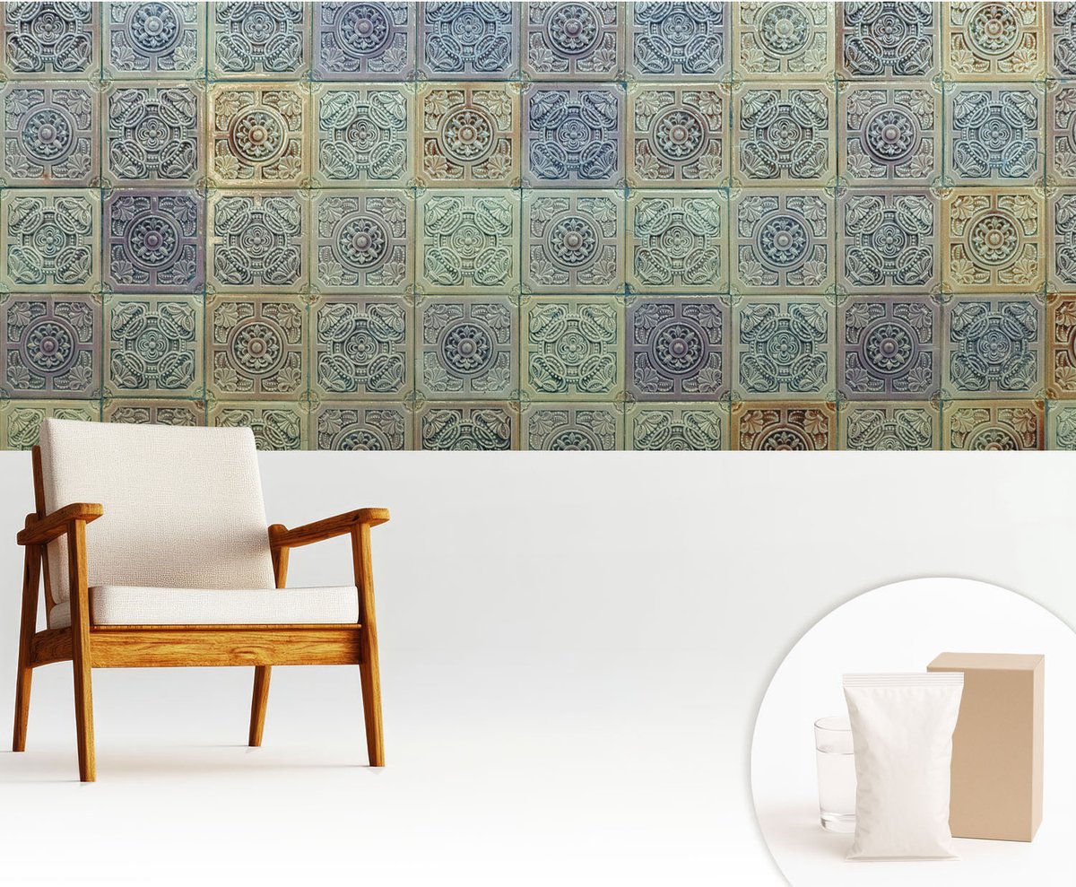 Wallfluent Fotobehang - Grijs Vliesbehang - 250x104 cm - Geometrische Tegels Muurschildering - Gang behang Achtergronden En Patronen - Fotobehang Vlies - Slaapkamer behang