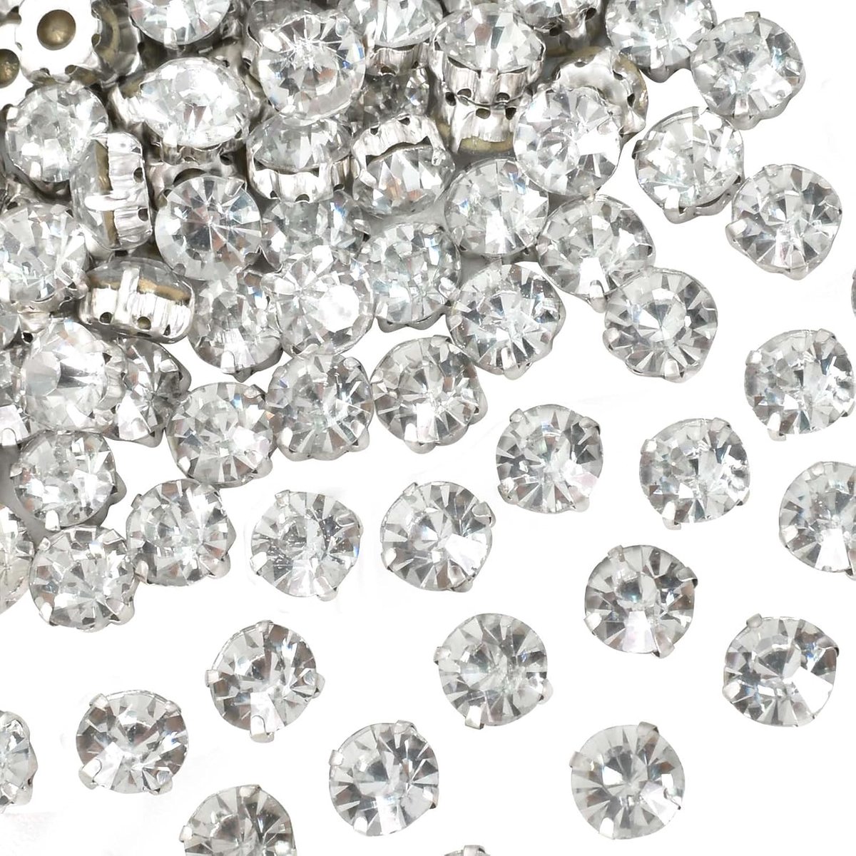144 stuks strasssteentjes om te naaien, helder, 10 mm, zilveren klauwzetting met 8 gaten, voor bruidsjurk en kleding, knutselen