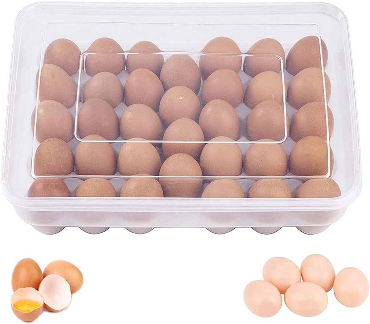 Eierbox, eiercontainer, stapelbare doos, van kunststof, met deksel, deksel voor 34 keukens, camping, picknick, voedselopslag, (V094-Egg Storage Box)